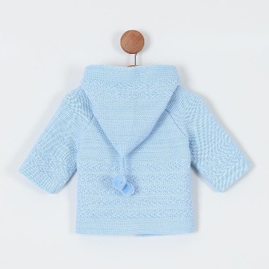 Light Blue Hooded Knit Baby Sweater – Soft Button-Up Cardigan (0–12 Months)