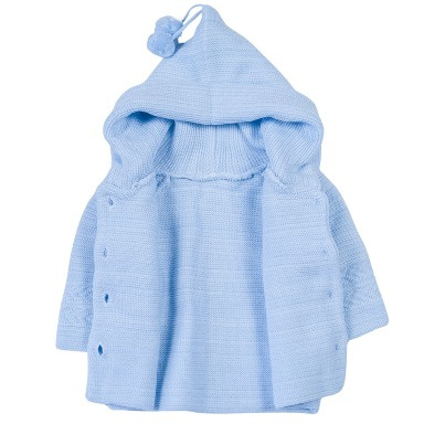 Light Blue Hooded Knit Baby Sweater – Soft Button-Up Cardigan (0–12 Months)