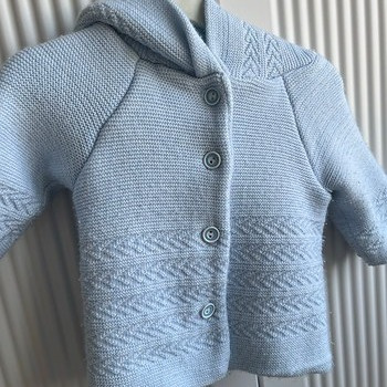 Light Blue Hooded Knit Baby Sweater – Soft Button-Up Cardigan (0–12 Months)