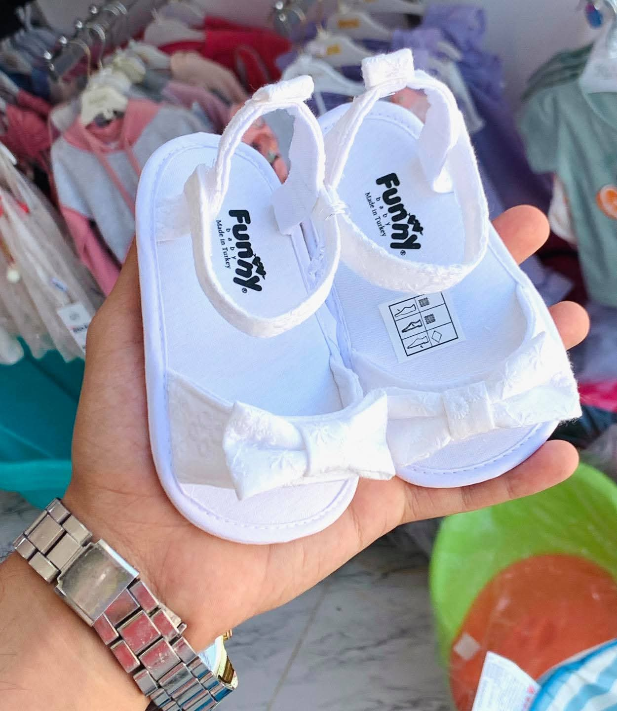 Funny Baby Baby Girl Prewalker Sandals Size 17 and 18 (Newborn–9 Months) Pink & White