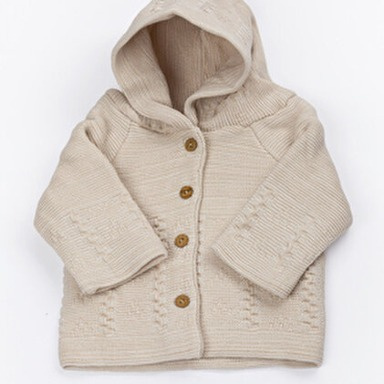 Beige Knitted Hooded Baby Cardigan with Buttons (0–12 Months)