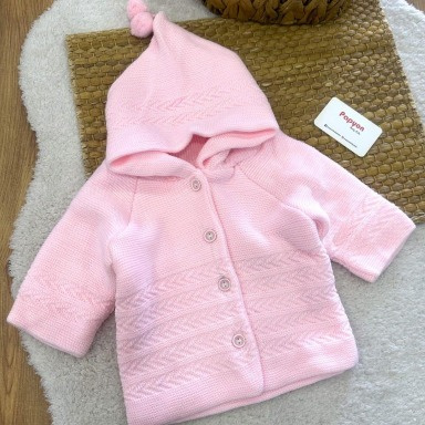 Pink Bebelin Baby Hooded Knit Cardigan (0–12 Months)