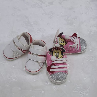 Baby Sneakers Size 18 – White & Red Pre-Walkers & Pink Minnie Mouse High-Tops (4–9 Months)