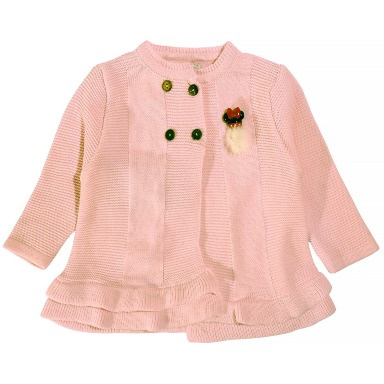 “Aquababy Baby Girl Cardigan – Cotton-Knit with Mouse Appliqué in White, Pink, Peach & Beige”