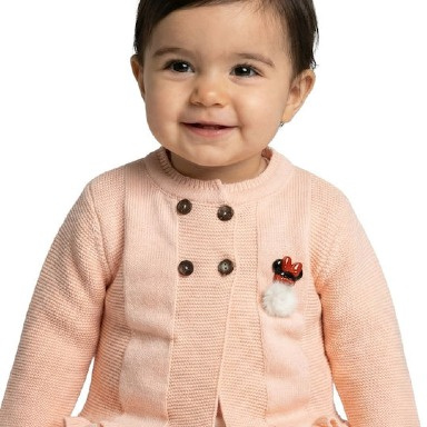 “Aquababy Baby Girl Cardigan – Cotton-Knit with Mouse Appliqué in White, Pink, Peach & Beige”