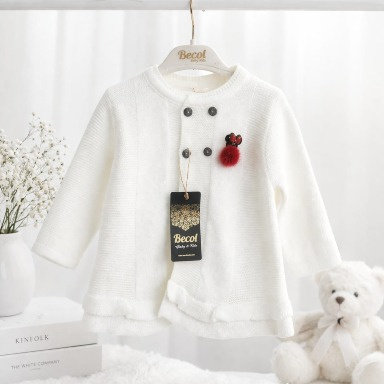 “Aquababy Baby Girl Cardigan – Cotton-Knit with Mouse Appliqué in White, Pink, Peach & Beige”