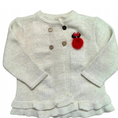 “Aquababy Baby Girl Cardigan – Cotton-Knit with Mouse Appliqué in White, Pink, Peach & Beige”