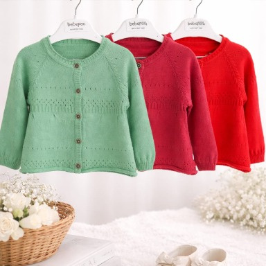 Bebepan Baby Girl Knit Cardigan – Pointelle Button- size 3 months to 30 months 0 Months