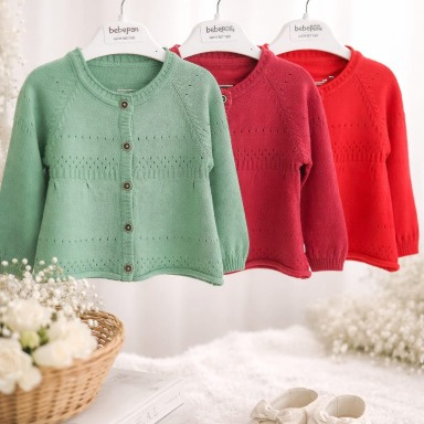 Bebepan Baby Girl Knit Cardigan – Pointelle Button- size 3 months to 30 months 0 Months