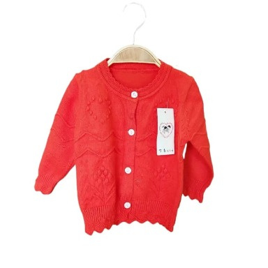 Bebitof Baby Girl Knit Cardigan – Warm Double-Layer Button-Up Sweater (3–6 Months, Red & White)