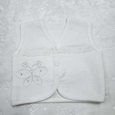 White Quilted Baby Vest with Butterfly Embroidery & Lace Trim (3–12 Months, Cotton, Baby Girl)
