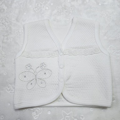 White Quilted Baby Vest with Butterfly Embroidery & Lace Trim (3–12 Months, Cotton, Baby Girl)