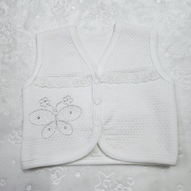 White Quilted Baby Vest with Butterfly Embroidery & Lace Trim (3–12 Months, Cotton, Baby Girl)
