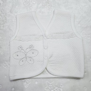 White Quilted Baby Vest with Butterfly Embroidery & Lace Trim (3–12 Months, Cotton, Baby Girl)