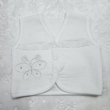 White Quilted Baby Vest with Butterfly Embroidery & Lace Trim (3–12 Months, Cotton, Baby Girl)