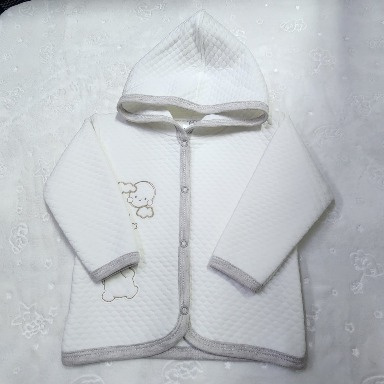 Aquababy Quilted Baby Pram Coat with Hood – Soft Matelassé Jacket (9–12 Months, Grey and beige trim
