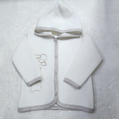 Aquababy Quilted Baby Pram Coat with Hood – Soft Matelassé Jacket (9–12 Months, Grey and beige trim