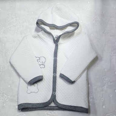 Aquababy Quilted Baby Pram Coat with Hood – Soft Matelassé Jacket (9–12 Months, Grey and beige trim