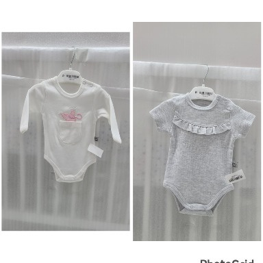 Baby Cotton Bodysuits – Ruffle Grey & White Long-Sleeve Designs (6–24 Months)
