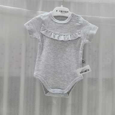 Baby Cotton Bodysuits – Ruffle Grey & White Long-Sleeve Designs (6–24 Months)