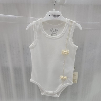 Pino Baby Sleeveless Bodysuits with Bow Detail – Ekru (0–12 Months)
