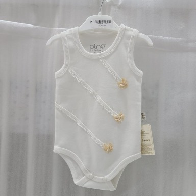 Pino Baby Sleeveless Bodysuits with Bow Detail – Ekru (0–12 Months)