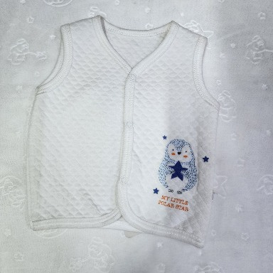 White Quilted Baby Vest – “My Little Polar Star” Penguin Design