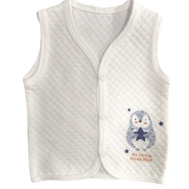 White Quilted Baby Vest – “My Little Polar Star” Penguin Design