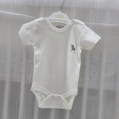 AZİZ BEBE Short-Sleeve Baby Bodysuit – Elephant Design (0–12 Months)