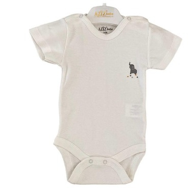 AZİZ BEBE Short-Sleeve Baby Bodysuit – Elephant Design (0–12 Months)