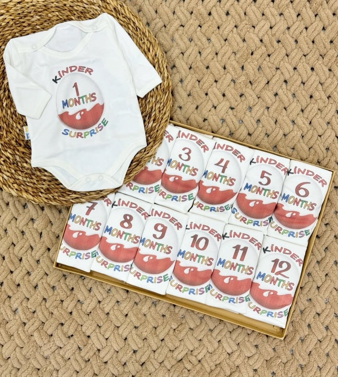 Monthly Milestone Baby Bodysuit Set – 1 to 12 Months (AquaBaby Collection LTD)
