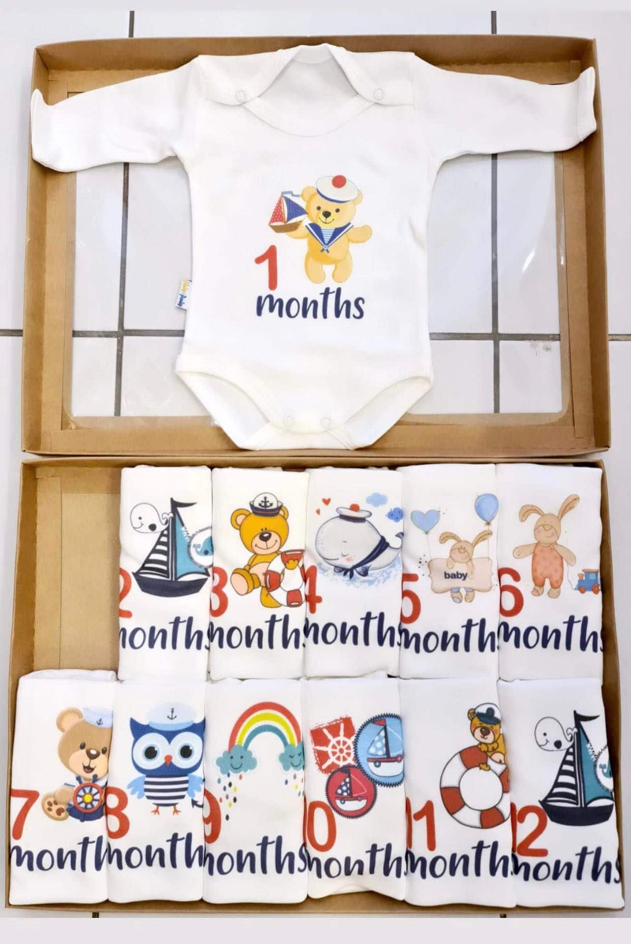 Monthly Milestone Baby Bodysuit Set – 1 to 12 Months (AquaBaby Collection LTD)