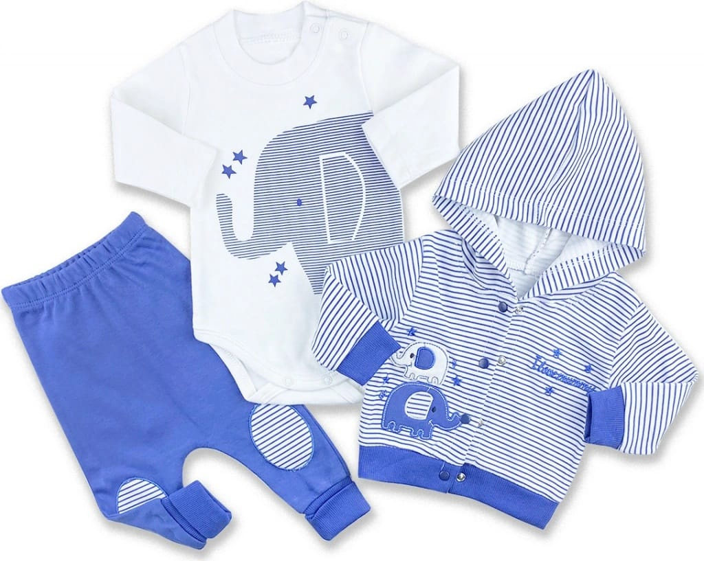 3-Piece Baby Boy Elephant Outfit Set – Hooded Cardigan, Bodysuit & Pants (0–3 Months)