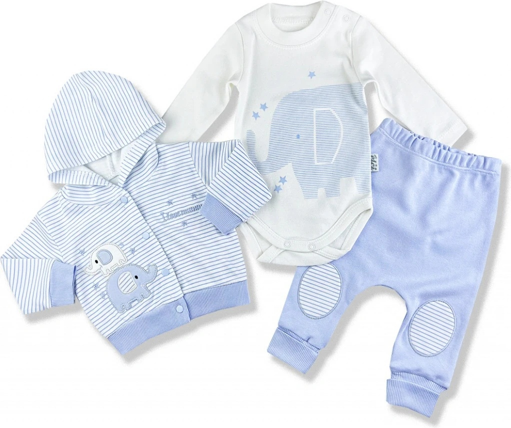 3-Piece Baby Boy Elephant Outfit Set – Hooded Cardigan, Bodysuit & Pants (0–3 Months)