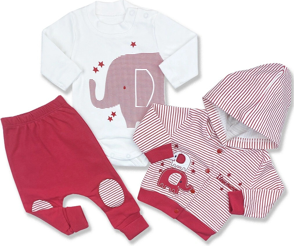 3-Piece Baby Boy Elephant Outfit Set – Hooded Cardigan, Bodysuit & Pants (0–3 Months)