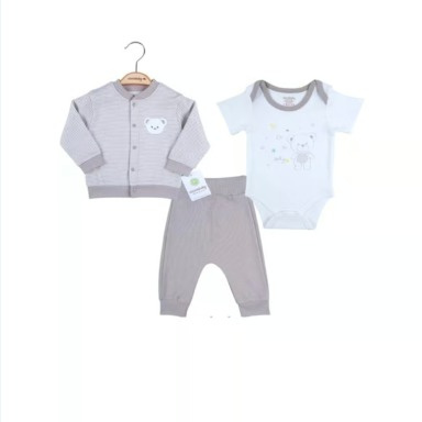 3-Piece Baby Boy Cloud Embroidery Set – Cotton Outfit (3–12 Months) | Aquababy