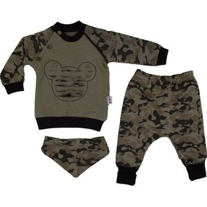 3-Piece Baby Boy Camouflage Set – Olive Green Cotton Outfit (0–3 Months)