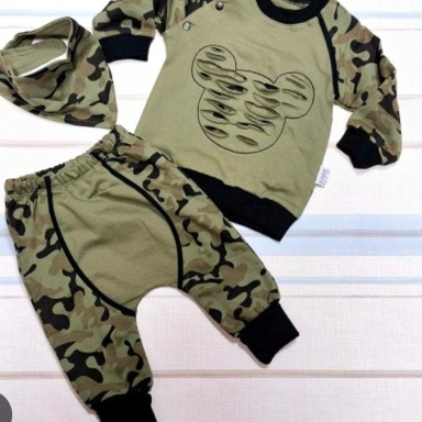 3-Piece Baby Boy Camouflage Set – Olive Green Cotton Outfit (0–3 Months)