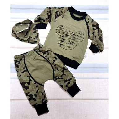 3-Piece Baby Boy Camouflage Set – Olive Green Cotton Outfit (0–3 Months)