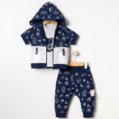 Baby Tongs Baby Boy 3-Piece Cotton Outfit – Navy Blue (6–36 Months) | Aquababy
