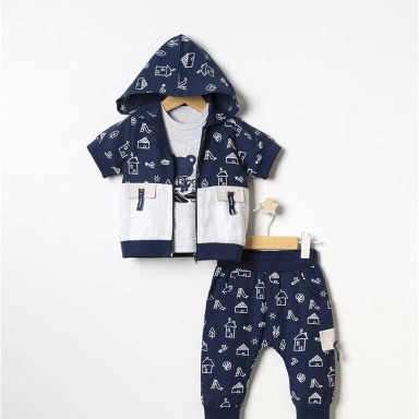 Baby Tongs Baby Boy 3-Piece Cotton Outfit – Navy Blue (6–36 Months) | Aquababy