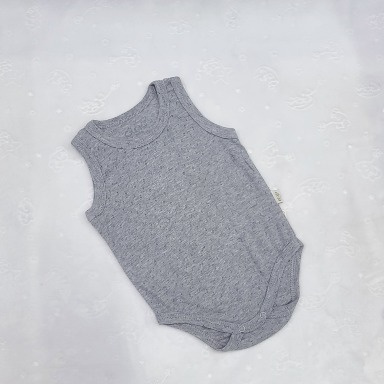 Sleeveless Grey Baby Bodysuit – Soft Cotton Textured Onesie (0–12 Months)