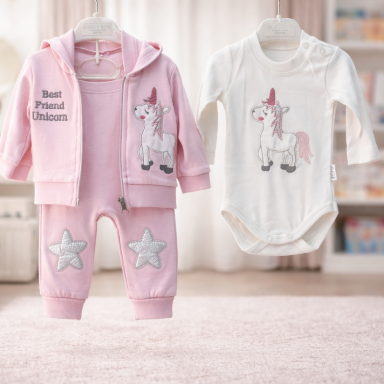 Baby Girl Unicorn 3-Piece Tracksuit Set (0–3 Months)