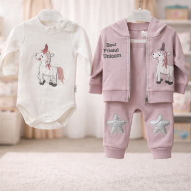 Baby Girl Unicorn 3-Piece Tracksuit Set (0–3 Months)