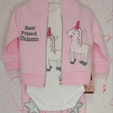 Baby Girl Unicorn 3-Piece Tracksuit Set (0–3 Months)