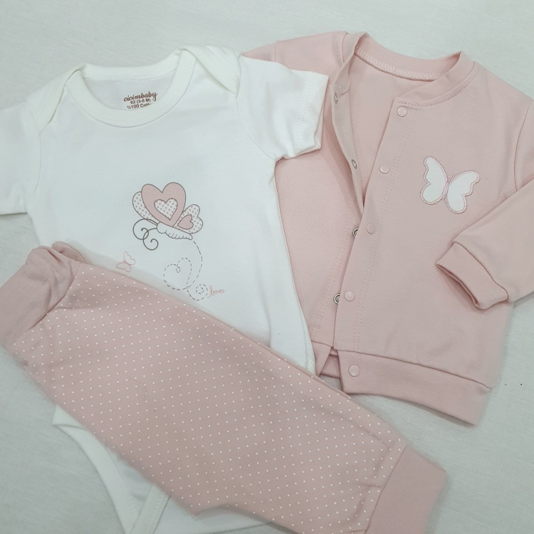 3-Piece Newborn Baby Girl Cotton Clothing Set – Cardigan, Bodysuit & Pants (3–12 Months)