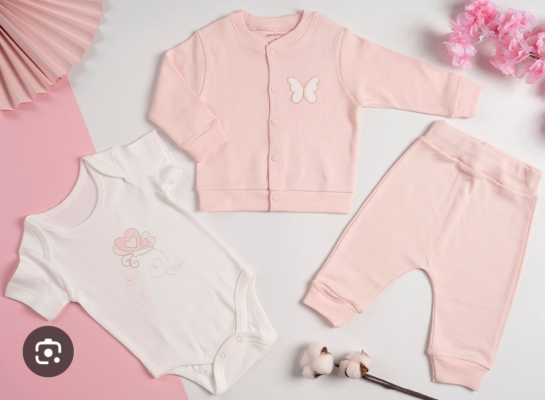 3-Piece Newborn Baby Girl Cotton Clothing Set – Cardigan, Bodysuit & Pants (3–12 Months)