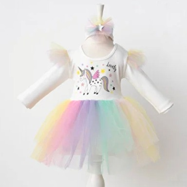 Unicorn Rainbow Tulle Dress for Baby Girls – Long Sleeve Princess Party Dress (9–24 Months)