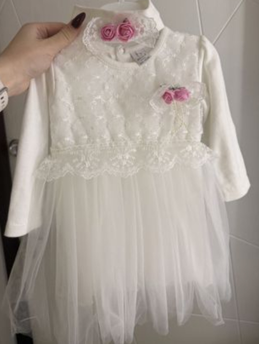 Baby Girl Christening Lace Tulle Dress Set with Headband (9–18 Months)