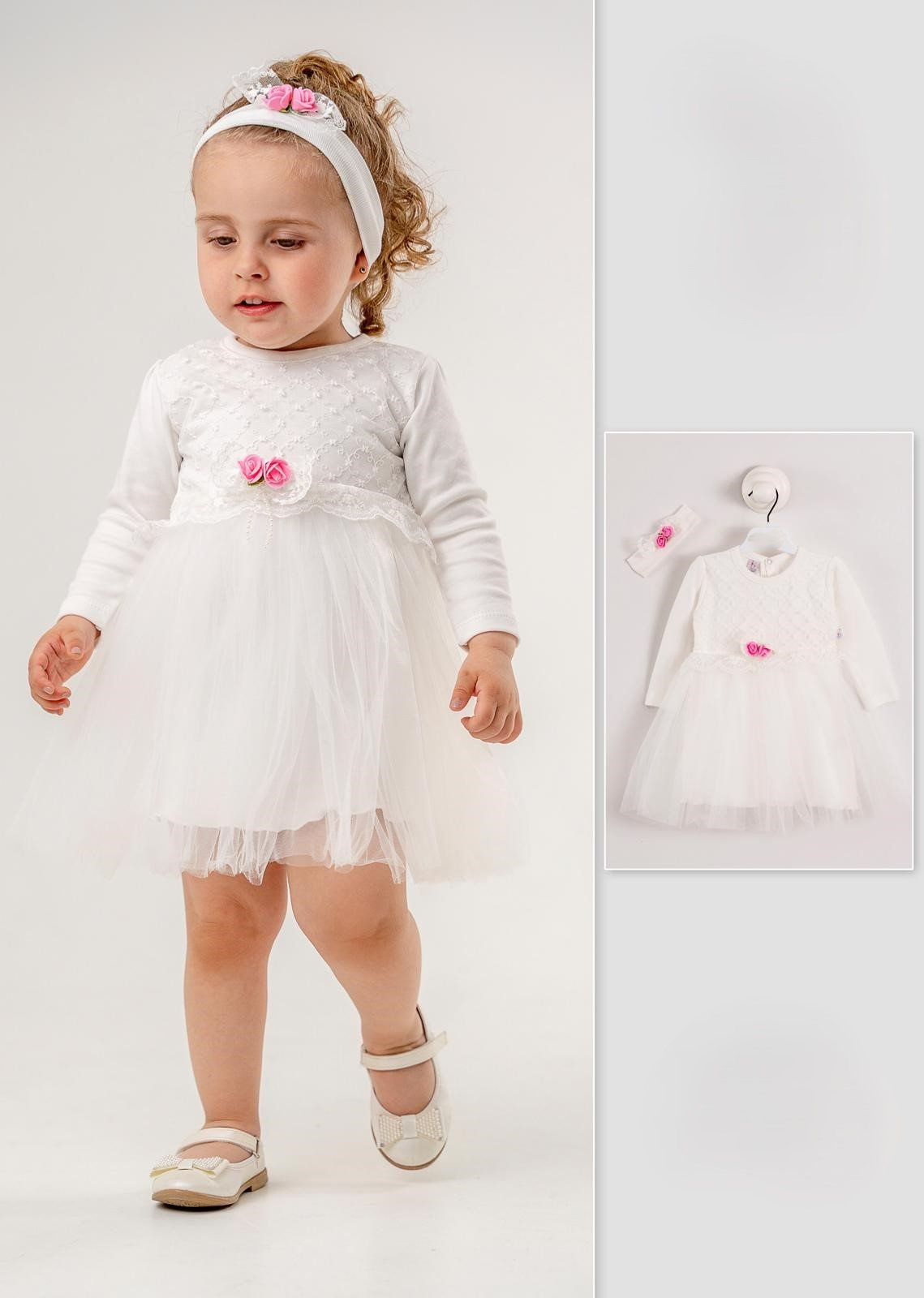 Baby Girl Christening Lace Tulle Dress Set with Headband (9–18 Months)